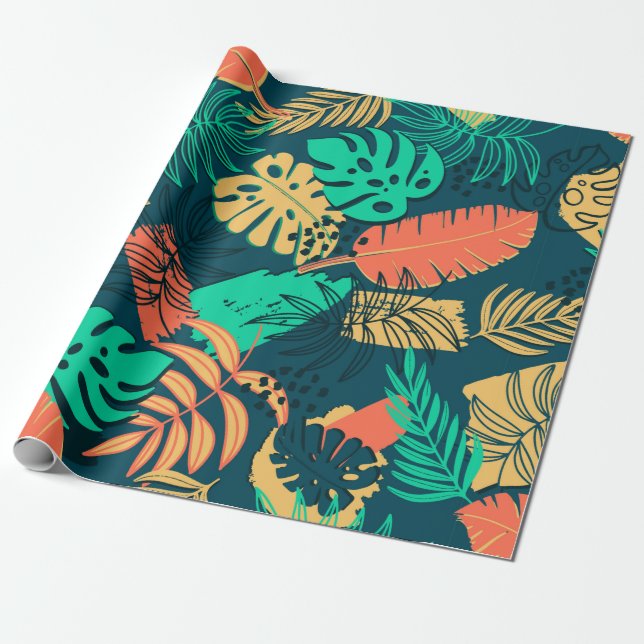 Hand drawn tropic flat pattern. Palm leaves backgr Wrapping Paper (Unrolled)
