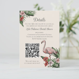 Hand-Drawn Tropical Flamingo QR Code Wedding Card