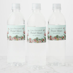 Hand-Drawn Tropical Flamingo Water Bottle Label