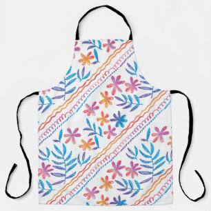 Hand drawn tropical flowers, leaves pattern. apron