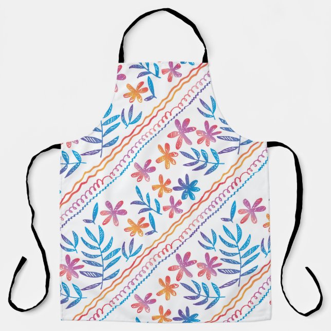 Hand drawn tropical flowers, leaves pattern. apron (Front)