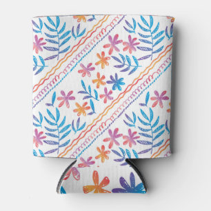 Hand drawn tropical flowers, leaves pattern. can cooler