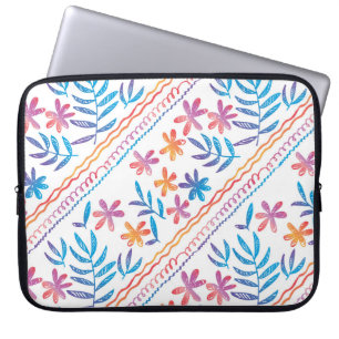 Hand drawn tropical flowers, leaves pattern. laptop sleeve