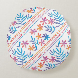 Hand drawn tropical flowers, leaves pattern. round cushion