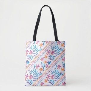 Hand drawn tropical flowers, leaves pattern. tote bag