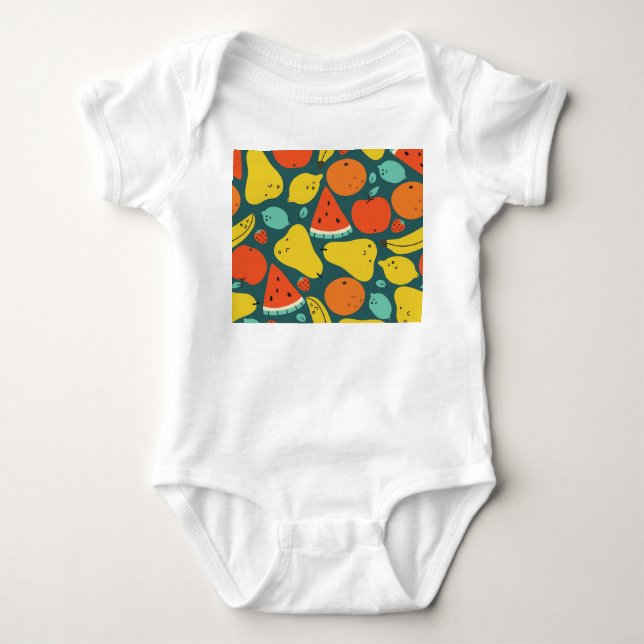 Hand Drawn Tropical Fruit Pattern Baby Bodysuit (Front)