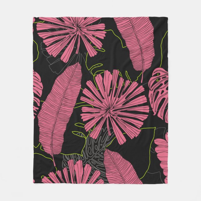 Hand drawn tropical leaves. Exotic plant. Tropical Fleece Blanket (Front)