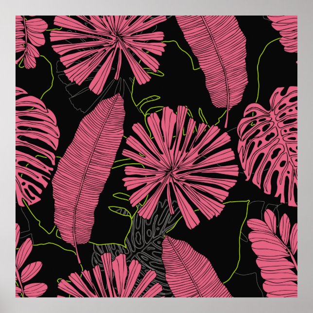 Hand drawn tropical leaves. Exotic plant. Tropical Poster (Front)