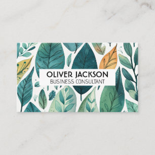 Hand Drawn Tropical Leaves Pattern  Business Card