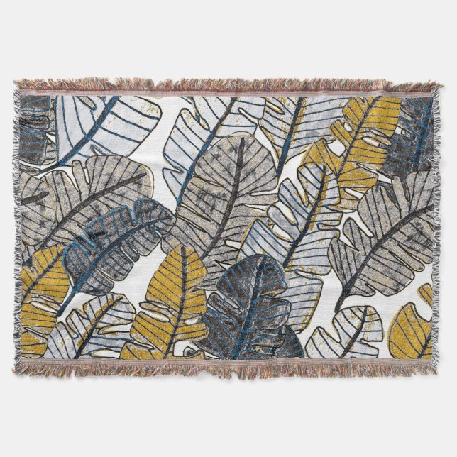 Hand Drawn: Tropical Leaves Throw Blanket (Front)