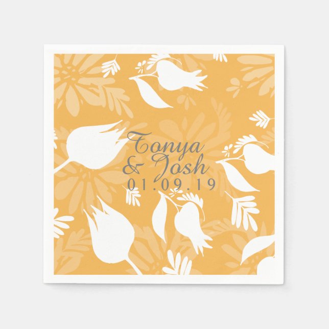 Hand Drawn Tulip Botanical Shadows Wedding Napkin (Front)