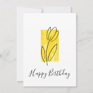 Hand Drawn Tulip, Yellow Watercolor Abstract Card