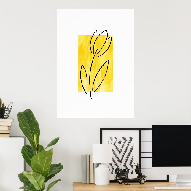 Hand Drawn Tulip, Yellow Watercolor Abstract Poster (Home Office)