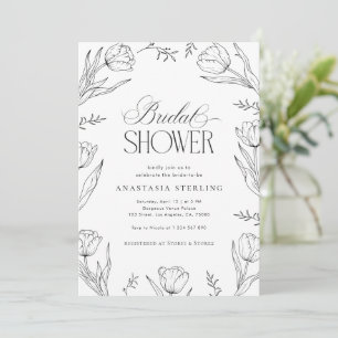 Hand Drawn Tulips Vintage Floral Bridal Shower Invitation
