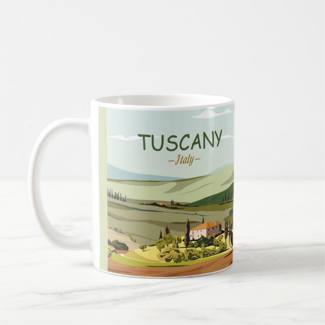 Hand Drawn Tuscany Italy Landscape Scenery Sketch Coffee Mug (Left)