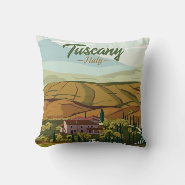 Hand Drawn Tuscany Italy Landscape Scenery Sketch Cushion (Front)