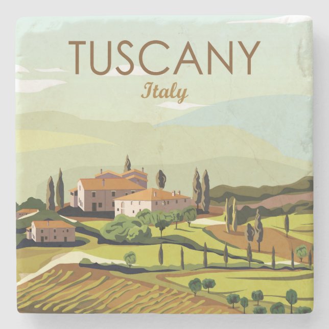 Hand Drawn Tuscany Italy Landscape Scenery Sketch Stone Coaster (Front)