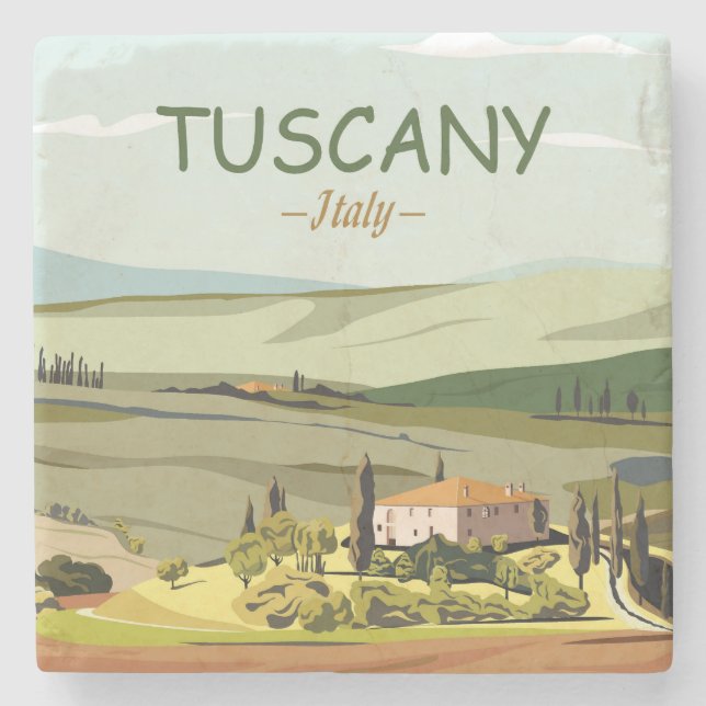 Hand Drawn Tuscany Italy Landscape Scenery Sketcth Stone Coaster (Front)