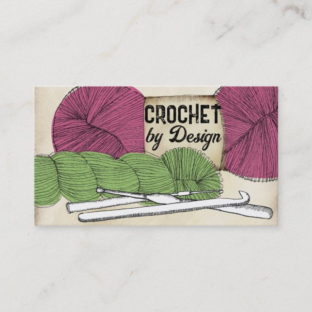 Hand drawn twisted yarn hank skein crochet hooks business card (Front)