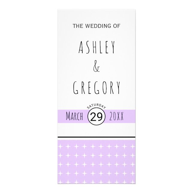 Hand drawn typography lavender wedding program rack card (Front)