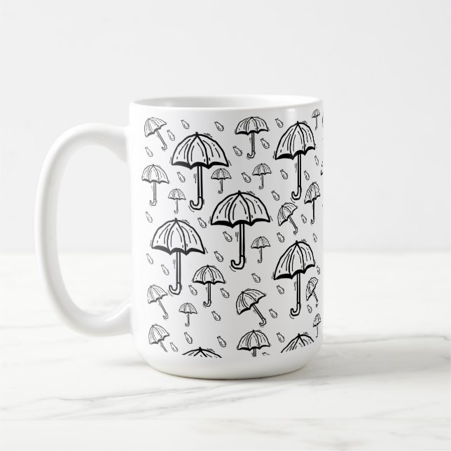 hand drawn umbrella and rain  coffee mug (Left)