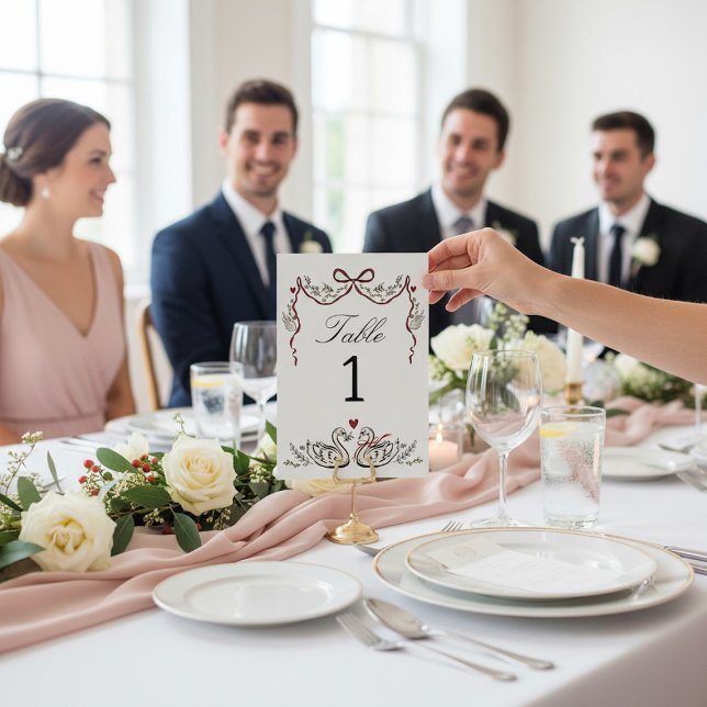 Hand Drawn unique Swans Wedding Table Card (Creator Uploaded)