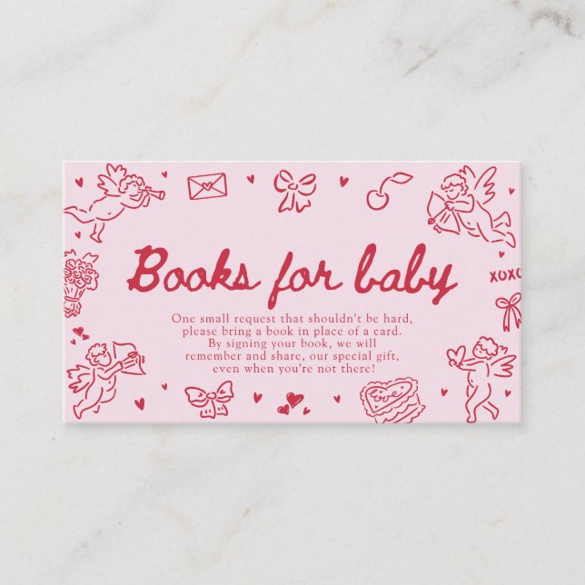 Hand Drawn Valentine Baby Shower Books For Baby Enclosure Card (Front)