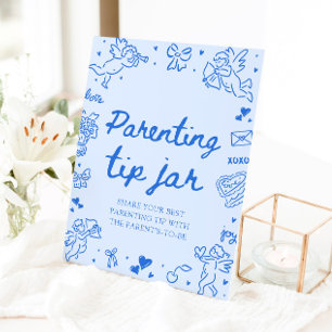 Hand Drawn Valentine Baby Shower Parenting Tip Jar Pedestal Sign