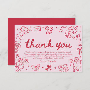 Hand Drawn Valentine Bridal Shower Thank You Card