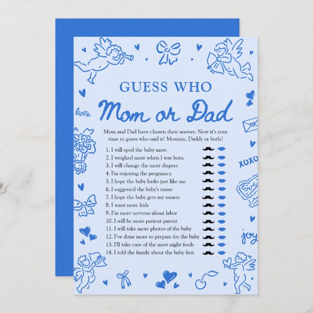 Hand Drawn Valentine Guess Who Mom or Dad Game Invitation (Front/Back)