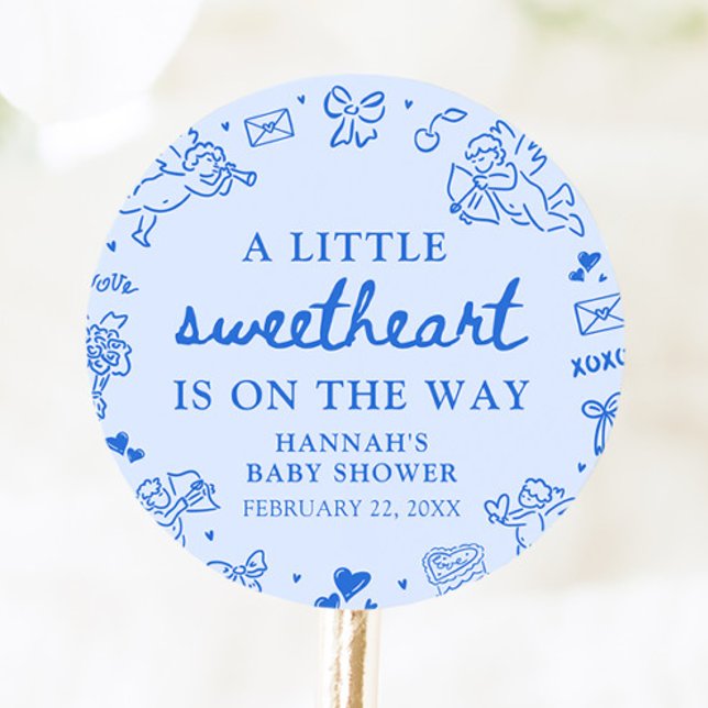 Hand Drawn Valentine Little Sweetheart Baby Shower Classic Round Sticker (Hand Drawn Valentine Little Sweetheart Baby Shower Classic Round Sticke)