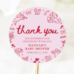 Hand Drawn Valentine Little Sweetheart Baby Shower Classic Round Sticker