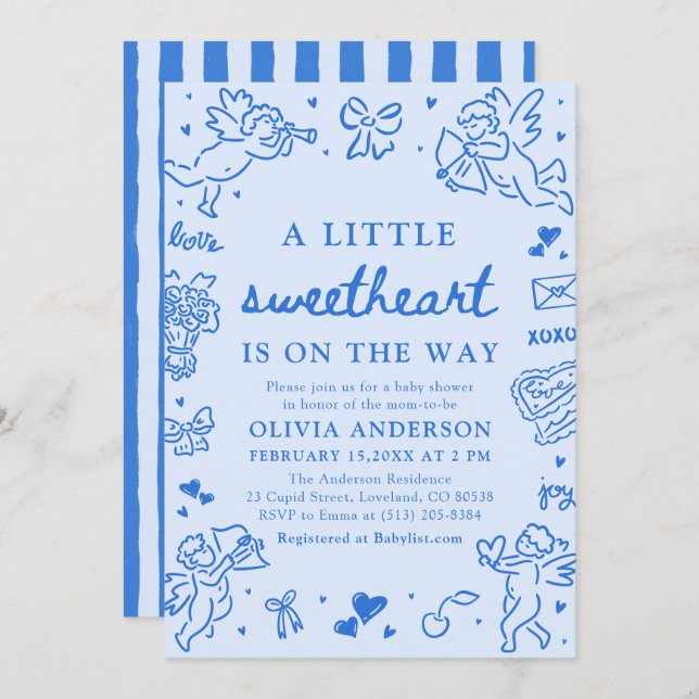 Hand Drawn Valentine Little Sweetheart Baby Shower Invitation (Front/Back)