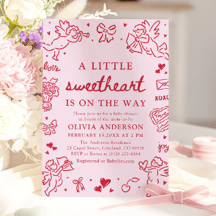 Hand Drawn Valentine Little Sweetheart Baby Shower Invitation