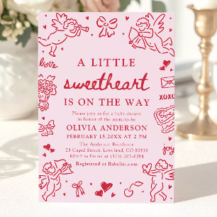 Hand Drawn Valentine Little Sweetheart Baby Shower Invitation