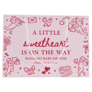 Hand Drawn Valentine Little Sweetheart Baby Shower Large Gift Bag