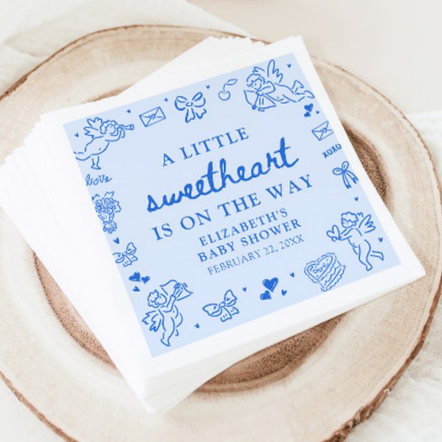 Hand Drawn Valentine Little Sweetheart Baby Shower Napkin (Hand Drawn Valentine Little Sweetheart Baby Shower Napkins)