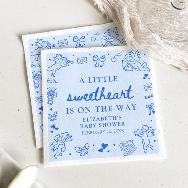 Hand Drawn Valentine Little Sweetheart Baby Shower Napkin (Hand Drawn Valentine Little Sweetheart Baby Shower Napkins)