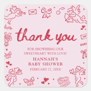 Hand Drawn Valentine Little Sweetheart Baby Shower Square Sticker