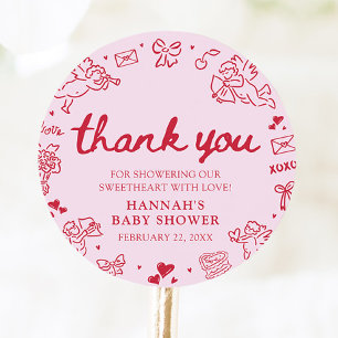 Hand Drawn Valentine Little Sweetheat Baby Shower Classic Round Sticker