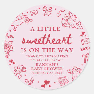 Hand Drawn Valentine Little Sweetheat Baby Shower Classic Round Sticker
