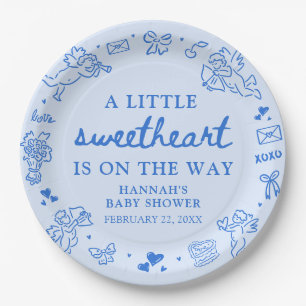 Hand Drawn Valentine Little Sweetheat Baby Shower Paper Plate