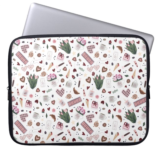 Hand Drawn Valentine Pattern Laptop Sleeve (Front)