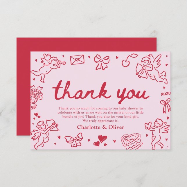 Hand Drawn Valentine Sweetheart Thank you card (Front/Back)
