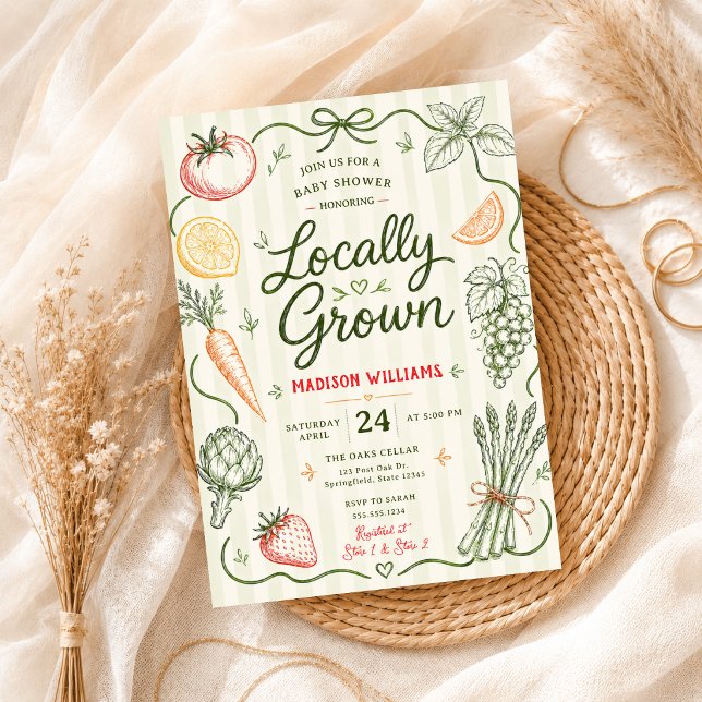 Hand-drawn vegetables fruits doodle baby shower invitation (Creator Uploaded)