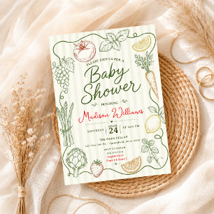 Hand-drawn vegetables fruits doodle baby shower invitation