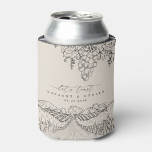 Hand Drawn Vineyard Winery Tuscany Wedding Favor Can Cooler