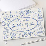 Hand Drawn Vintage Blue Whimsical Wedding Guest Book<br><div class="desc">Hand-Drawn Quirky Sketches Whimsical Wedding Guest Book. This creative and playful design is perfect for couples who want a unique and lighthearted keepsake for their special day. Styled with a vintage-inspired off-white background and timeless blue illustrations, the guest book features fun hand-drawn sketches that flow dynamically across the front, back,...</div>