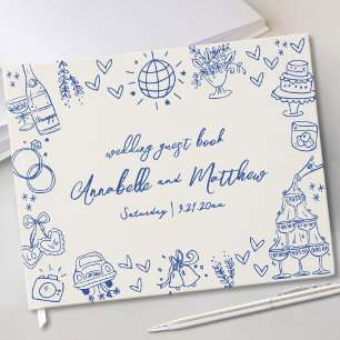 Hand Drawn Vintage Blue Whimsical Wedding Guest Book
