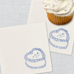 Hand Drawn Vintage Cake Blue Whimsical Wedding Napkin<br><div class="desc">Personalised Vintage Cake Wedding Monogram Napkins. These custom wedding cocktail napkins feature a simple vintage-style cake illustration at the centre in blue, topped with the couple’s monogram initials and wedding date for a timeless and elegant touch. The minimalist design uses a mix of classic serif and handwritten script fonts in...</div>